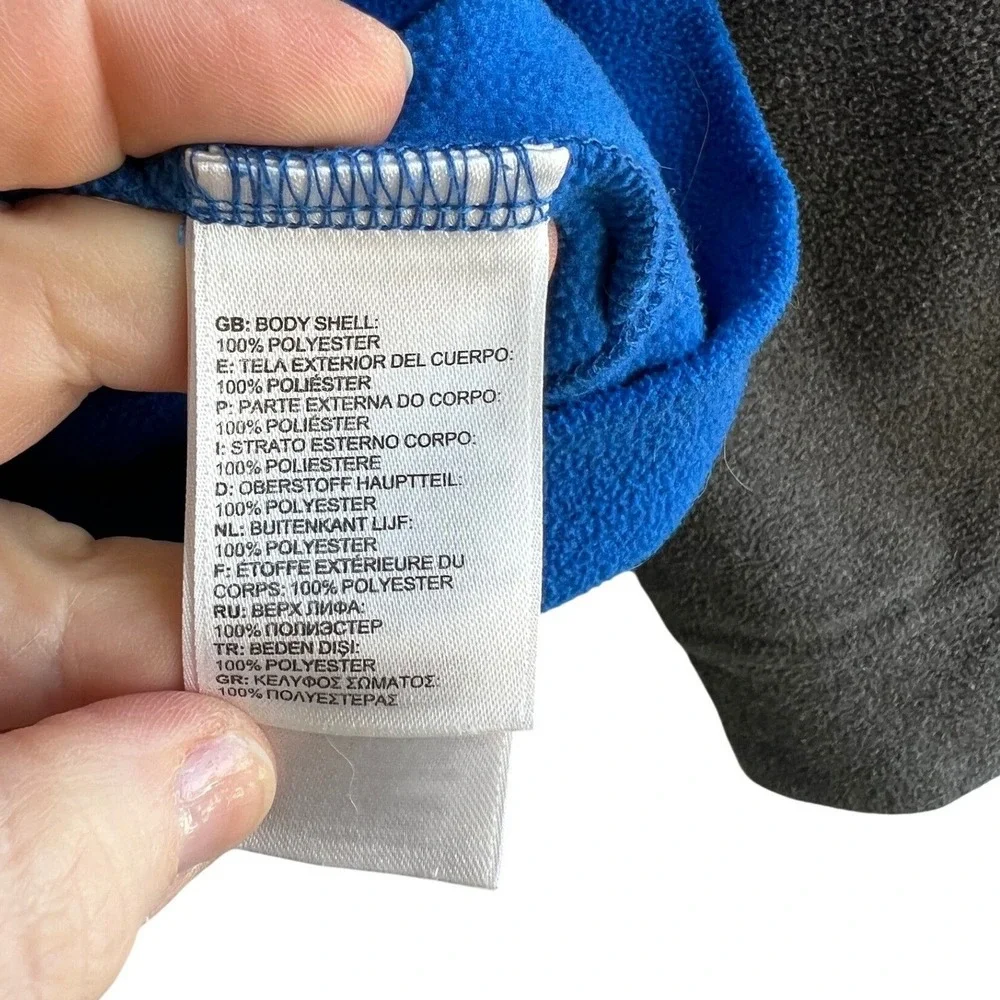 The North Face Mens Full Zip Fleece Hoodie Blue Grey Colorblock Raglan Kids L?